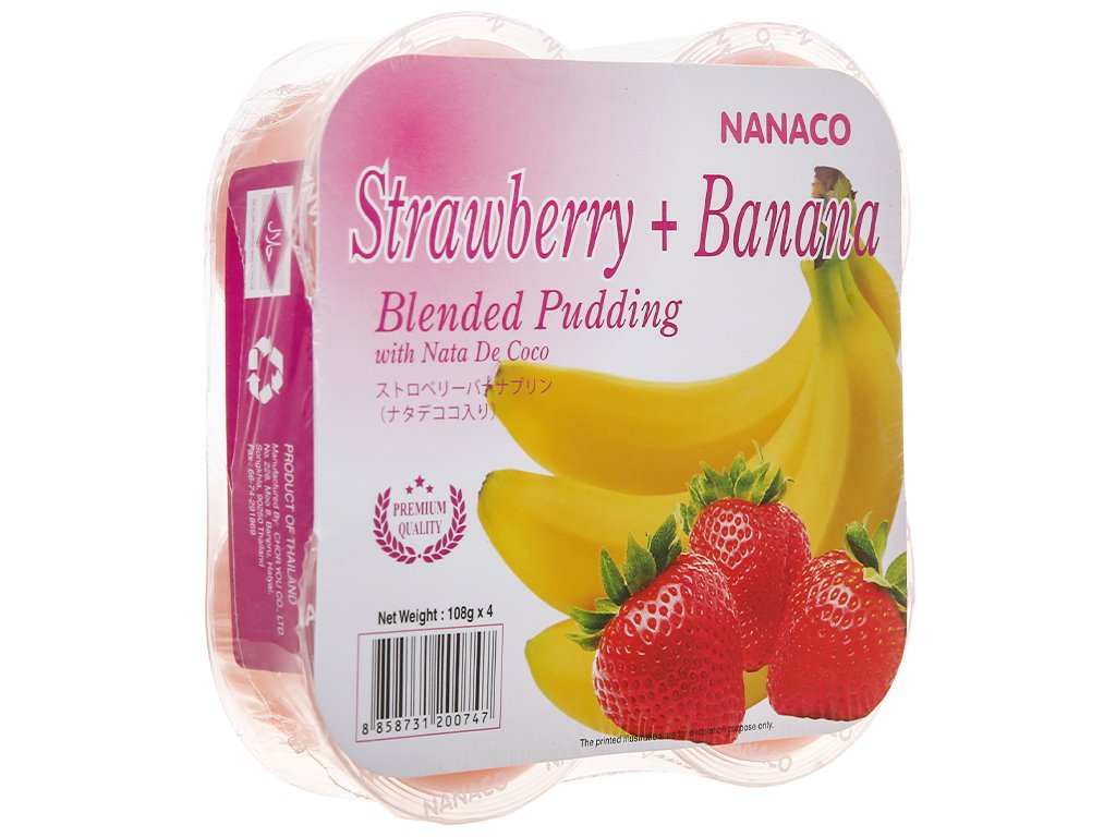 Thạch pudding dừa vị dâu chuối nanaco 108g (108g x 4cups x 24 lốc/ thùng )